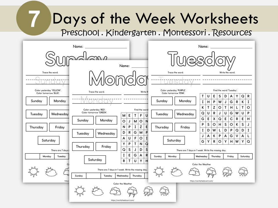Days of the Week Worksheet, Days of the Week Printable, Learning Days of the Week, Preschool, Kindergarten, Grade 1, Instant Download, WWF482