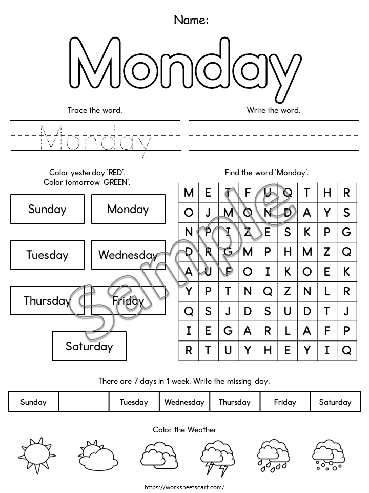 Days of the Week Worksheet, Days of the Week Printable, Learning Days of the Week, Preschool, Kindergarten, Grade 1, Instant Download, WWF482