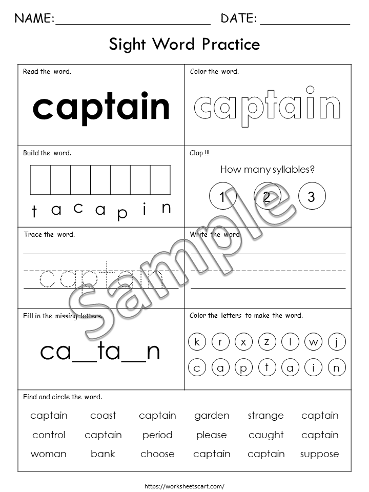 100 Printable Sight Words Worksheets, Fry Eighth Hundred Sight Word Work, Learn to Read, Kindergarten Phonics Book, Grade 1, 2, 3, 4, 5, WWF485