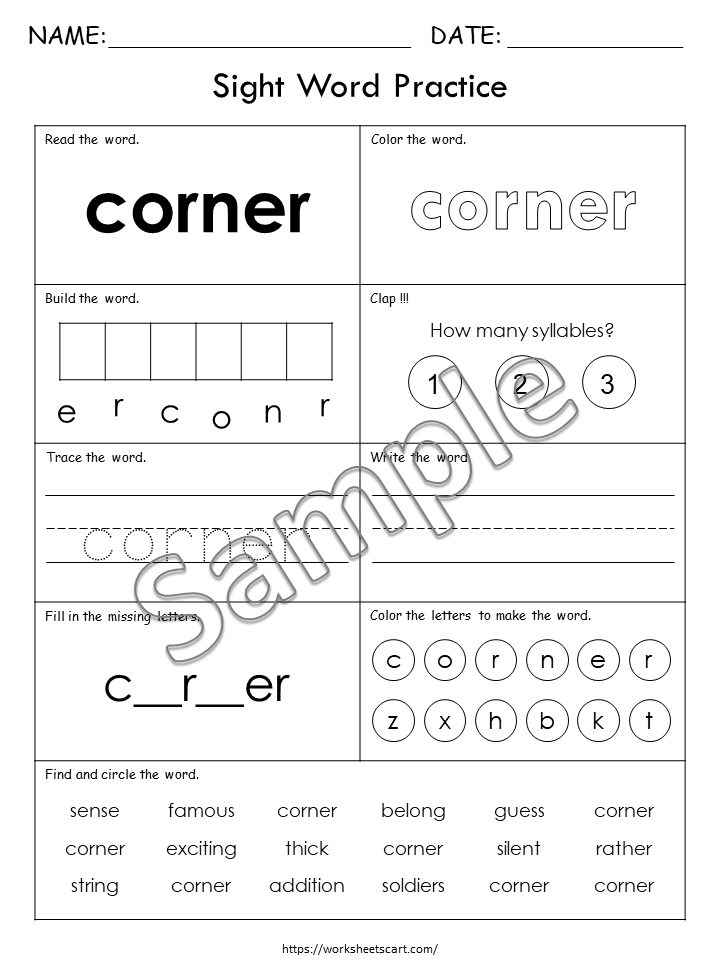 Kindergarten Sight Words Worksheets - 100 Printable Activities (PDF Download) - Fry 9th Hundred, High-Frequency Words, Elementary School, WWF486