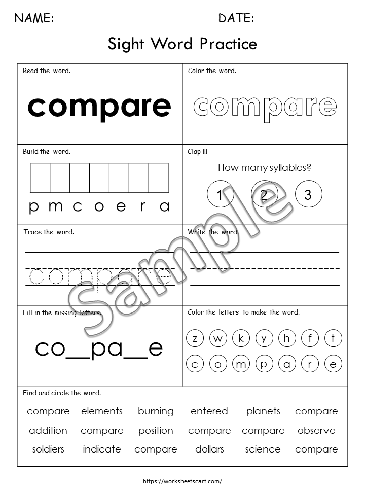 Kindergarten Sight Words Worksheets - 100 Printable Activities (PDF Download) - Fry 9th Hundred, High-Frequency Words, Elementary School, WWF486