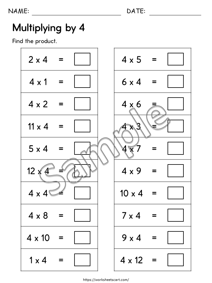 24 Printable Multiplication Worksheets, Single Digit Multiplication (Numbers 1–12), Maths Drills, Multiplication Facts Worksheets, Grade 2-4, WWF489