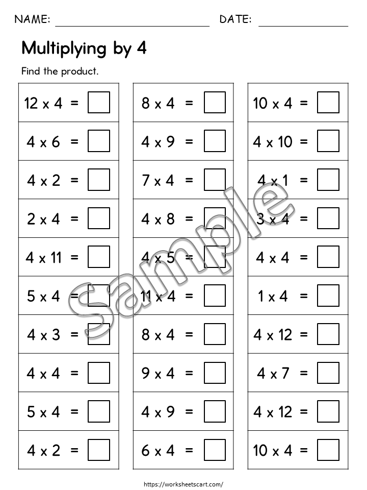 24 Printable Multiplication Worksheets, Single Digit Multiplication (Numbers 1–12), Maths Drills, Multiplication Facts Worksheets, Grade 2-4, WWF489