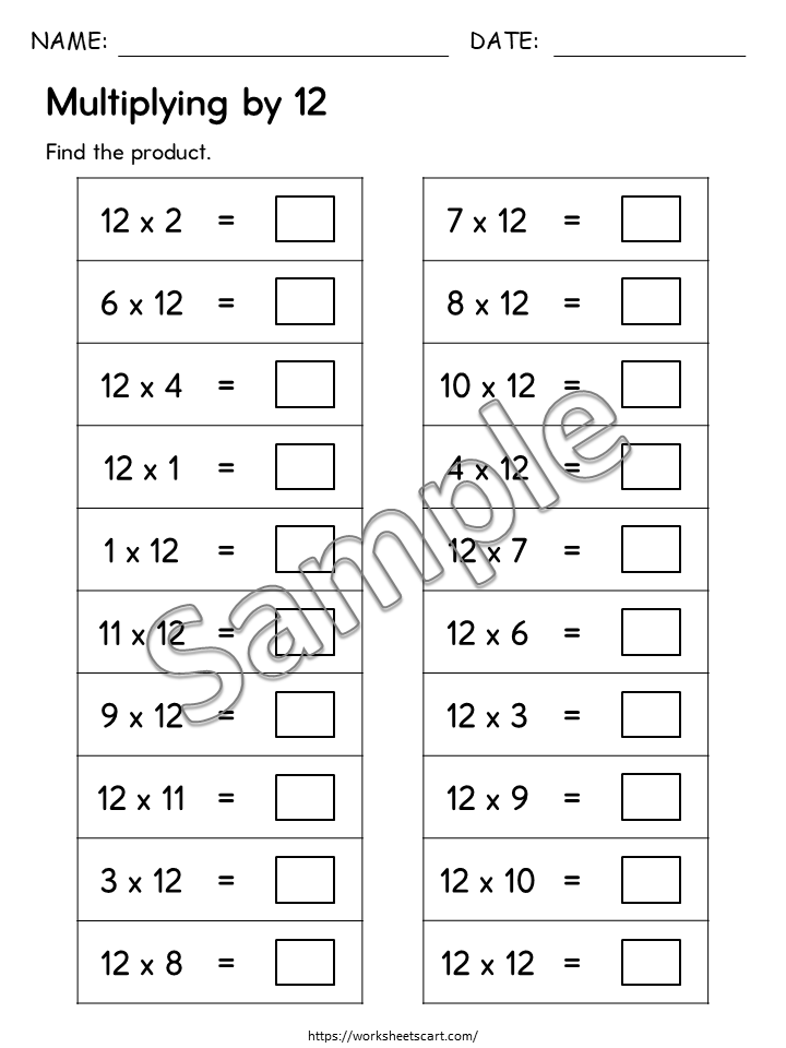 24 Printable Multiplication Worksheets, Single Digit Multiplication (Numbers 1–12), Maths Drills, Multiplication Facts Worksheets, Grade 2-4, WWF489