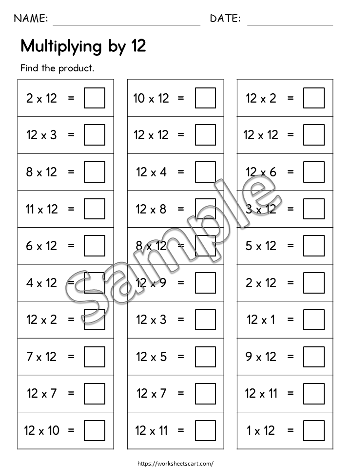 24 Printable Multiplication Worksheets, Single Digit Multiplication (Numbers 1–12), Maths Drills, Multiplication Facts Worksheets, Grade 2-4, WWF489