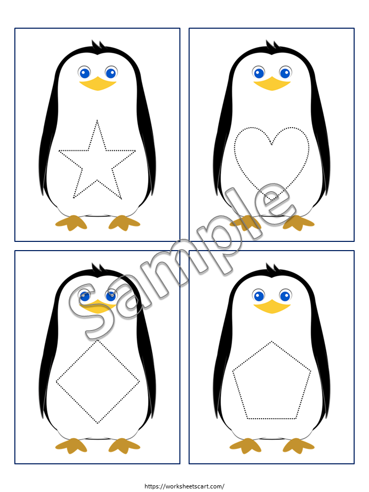 Penguin Tracing Cards | Alphabet, Numbers and Shapes | Preschool & Toddler Printable | Fine Motor Skills | Homeschool Learning Activity, WWF492