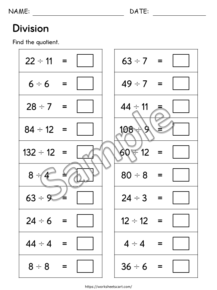Division Math Drill Worksheets Printable | Fast Facts Practice for Kids | Basic Division PDF | Homeschool & Classroom Math Sheets, WWF494
