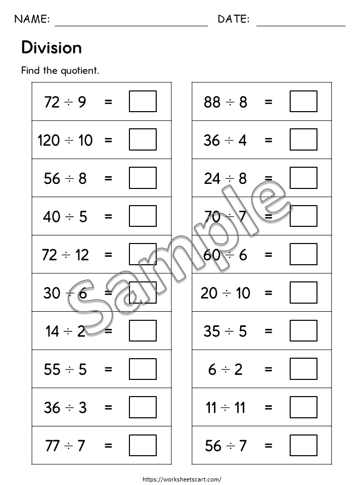 Division Math Drill Worksheets | Division Facts Practice Printable PDF, WWF494
