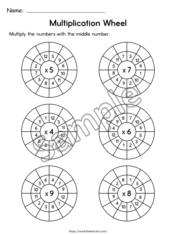 Multiplication Wheels Worksheets | Times Tables 1-12 Printable Math Practice for 2nd 3rd 4th Grade PDF, WWF499