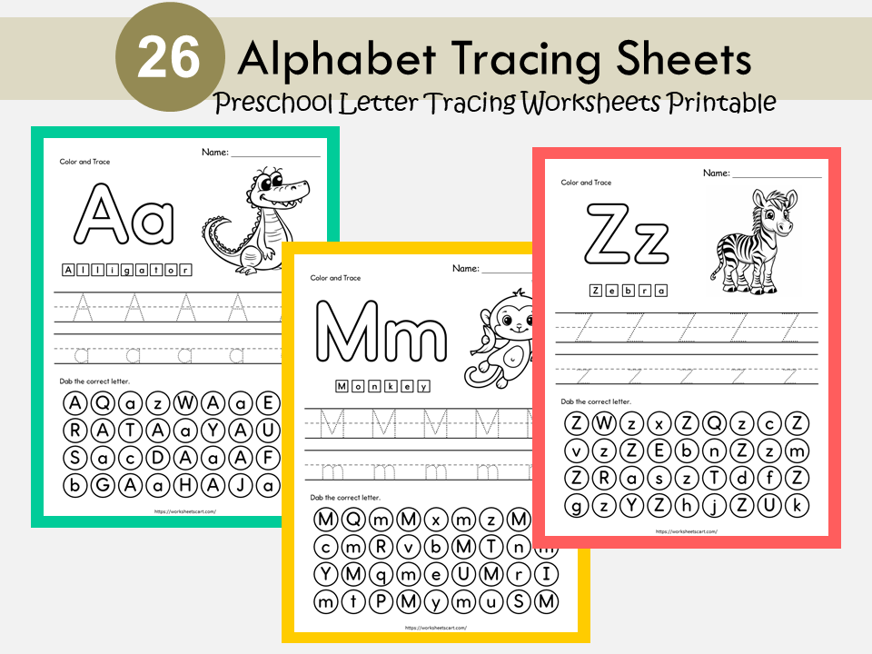 Alphabet Worksheets Printable | ABC Letter Tracing, Coloring & Dot the Letter | Alphabet Activities for Preschool | PreK and Kindergarten, WWF506
