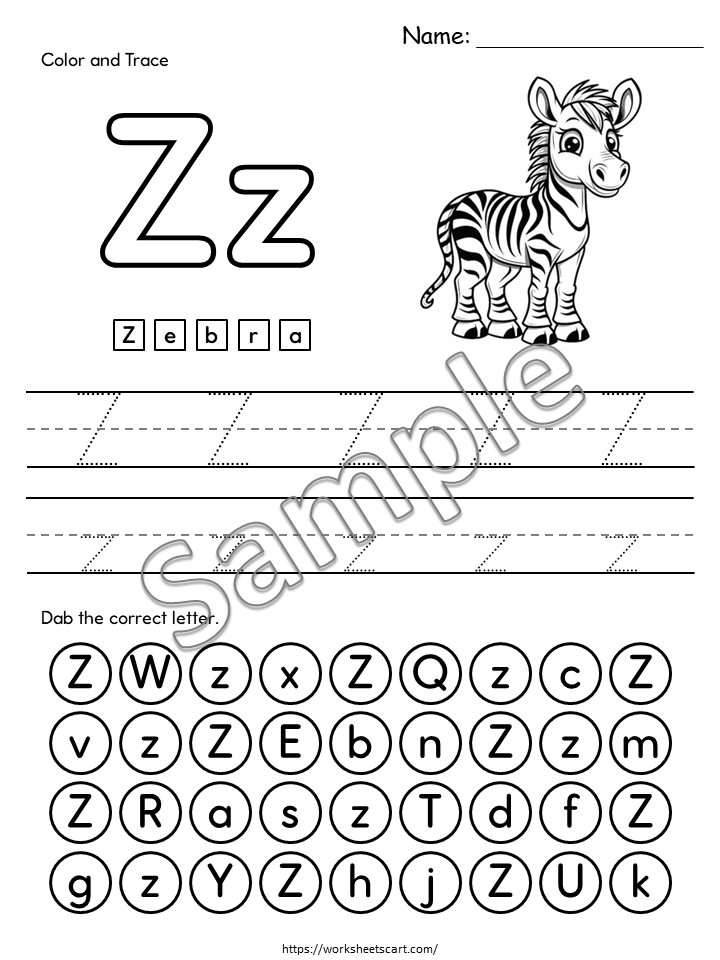 Alphabet Worksheets Printable A–Z | Letter Tracing Uppercase & Lowercase, Color & Match Activities for Preschool & Kindergarten, WWF506
