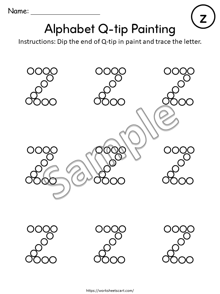 Q-Tip Alphabet Tracing Worksheets A-Z Printable | Uppercase & Lowercase Letter Practice for Preschool, WWF510