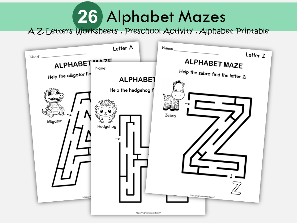 Alphabet Letter Mazes A–Z Worksheets Printable | Fun Phonics & Alphabet Activities for Kids, WWF514