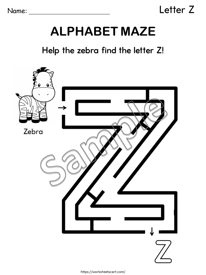 Alphabet Letter Mazes Printable – A–Z Beginning Sounds Maze Worksheets, WWF514