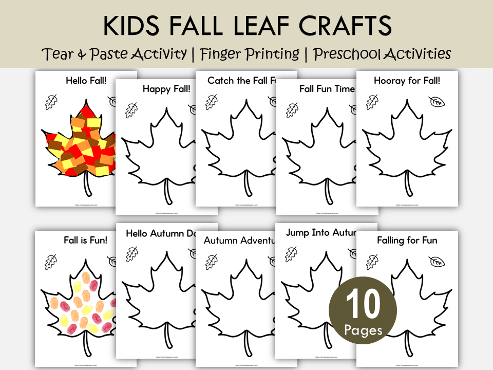 Fall Craft Activities Printable for Kids – Tear, Paste & Paint Autumn Leaf Art, WWF525