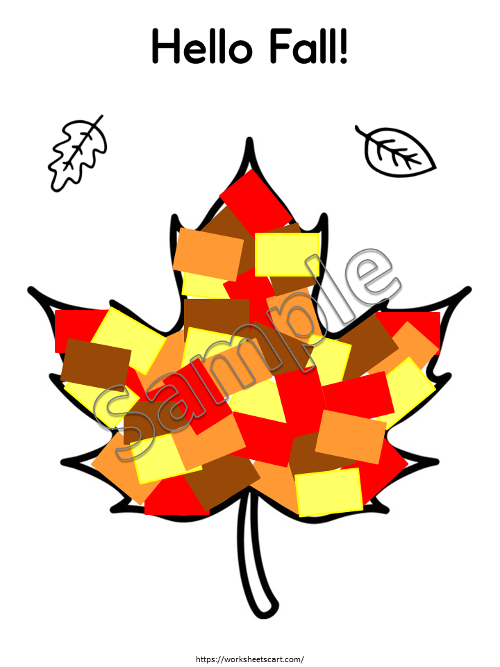 Fall Craft Activities Printable for Kids – Tear, Paste & Paint Autumn Leaf Art, WWF525