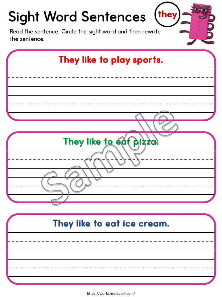 58 Sight Words Sentence Writing Worksheets Printable for Kindergarten | Read & Write Sight Word Practice PDF, WWF529