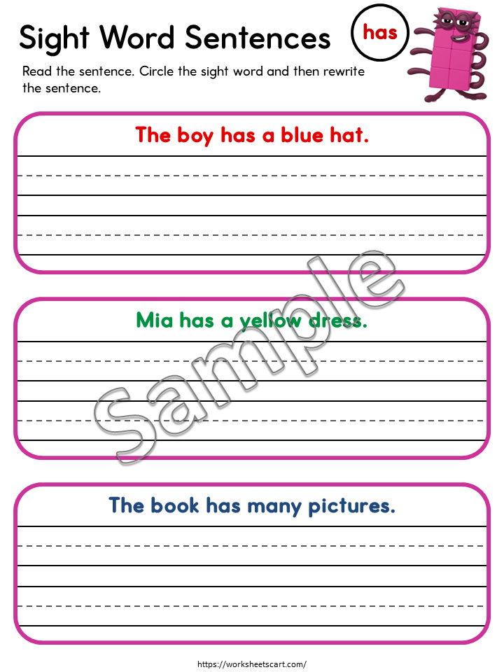 58 Sight Words Sentence Writing Worksheets Printable for Kindergarten | Read & Write Sight Word Practice PDF, WWF529