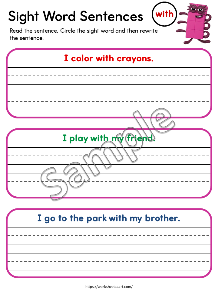 58 Sight Words Sentence Writing Worksheets Printable for Kindergarten | Read & Write Sight Word Practice PDF, WWF529