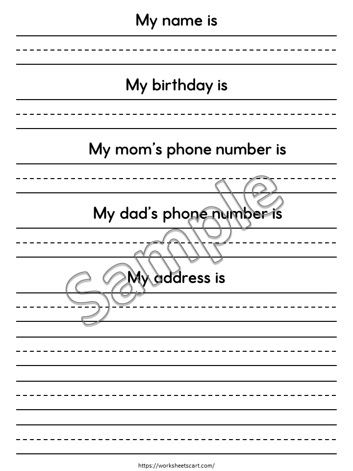 Address & Phone Number Worksheets Printable – Personal Information Practice for Kids, WWF541