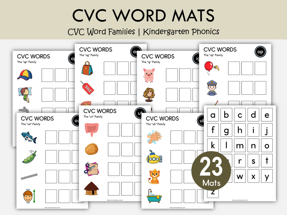 CVC Word Family Mats Printable for Kindergarten | Science of Reading P ...