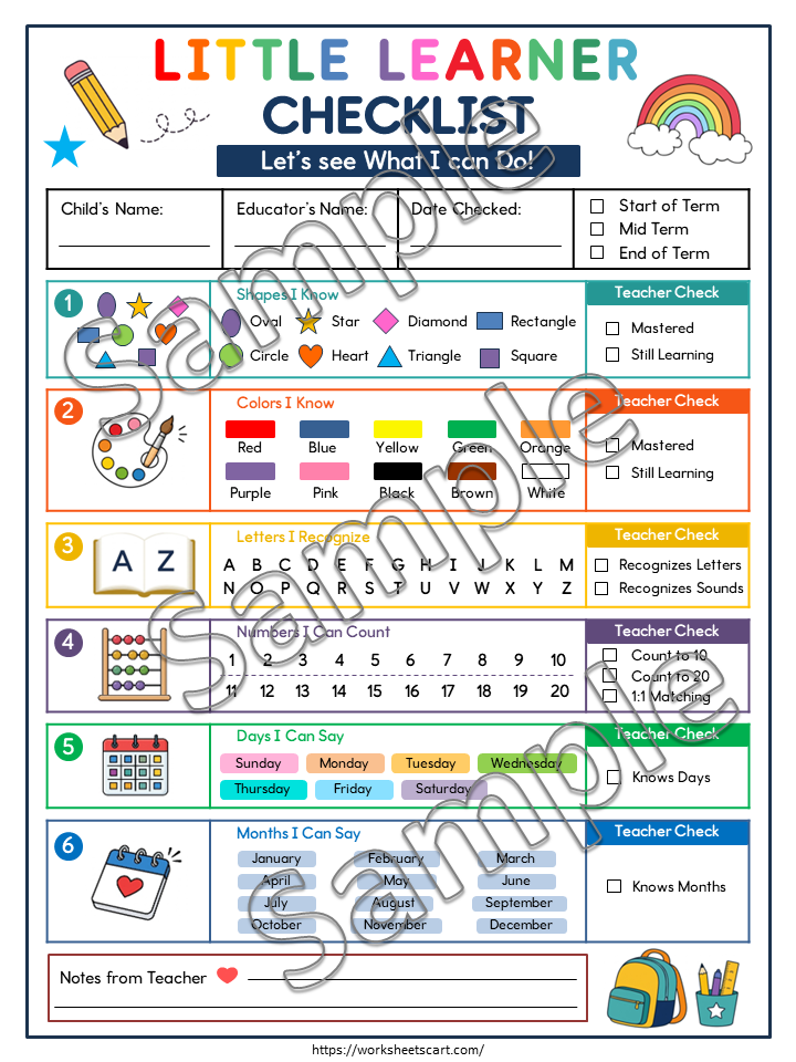 Preschool Readiness Checklist Printable – Kindergarten Assessment, WWF573