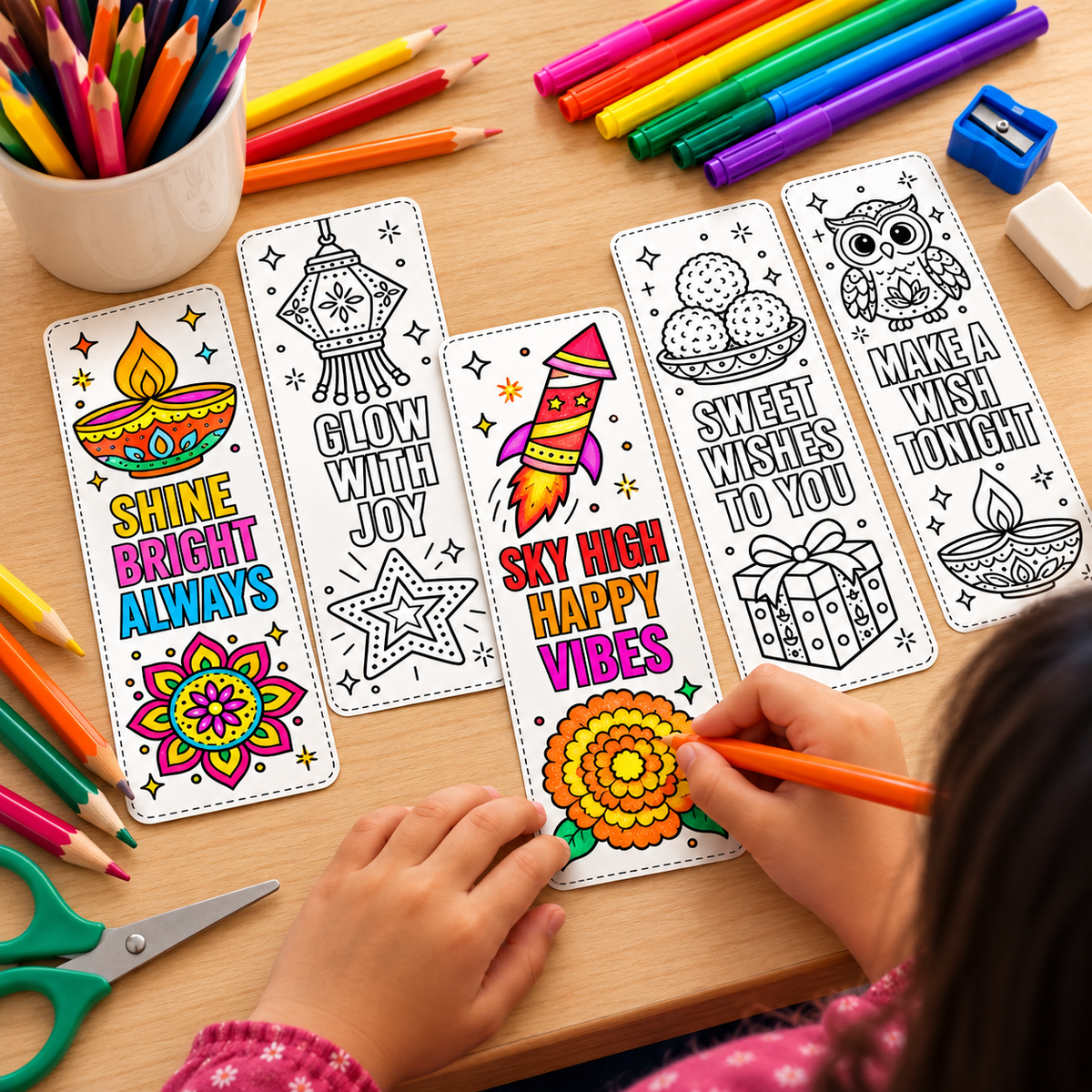 Diwali Coloring Bookmarks Printable | 12 Diwali Crafts for Kids, WWF586
