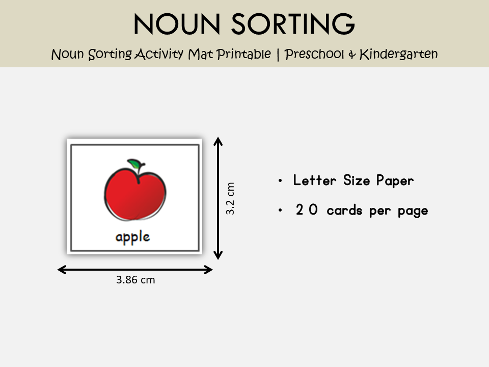 Noun Sorting Activity Mat Printable – Person, Place, Animal & Thing Grammar Game, WWF295