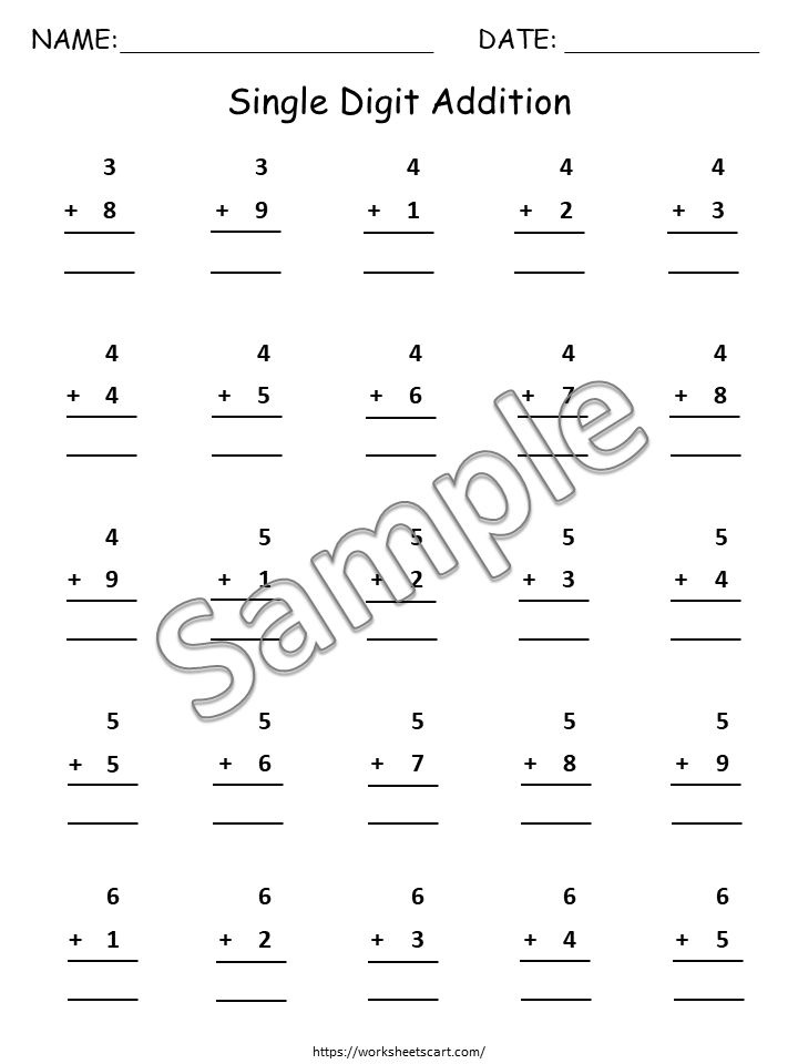 Addition Worksheets, Math Worksheets, Math Workbook Printable, Adding Numbers, Find Sum, Mathematics, Kindergarten, Grade 1, WWF106