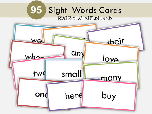 95 Red Word Flashcards, Tricky Words, High Frequency Words, Set 1 to 4 Phonics Reading, Kindergarten, Grade 1,2,3,  Homeschool, WWF414