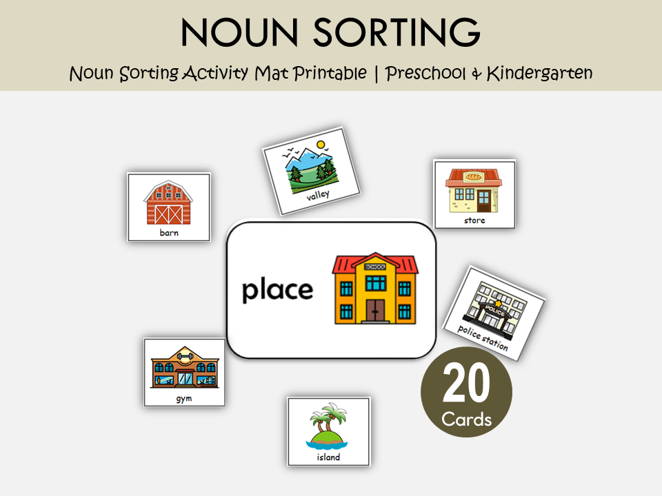 Noun Sorting Activity Mat Printable – Person, Place, Animal & Thing Grammar Game, WWF295