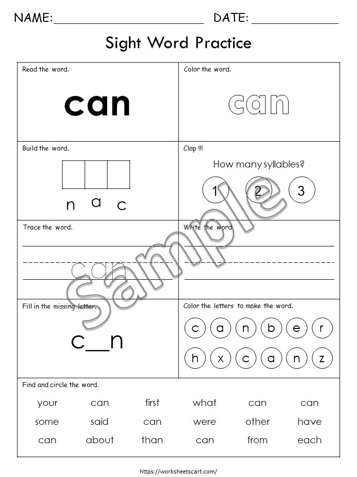 Kindergarten Sight Words Worksheets Printable | Early Reading, Tracing & Writing Activities PDF, WWF519