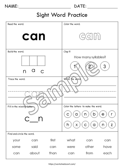 Kindergarten Sight Words Worksheets Printable | Early Reading, Tracing & Writing Activities PDF, WWF519