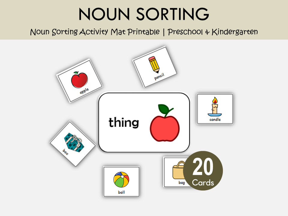 Noun Sorting Activity Mat Printable – Person, Place, Animal & Thing Grammar Game, WWF295