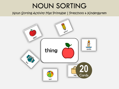 Noun Sorting Activity Mat Printable – Person, Place, Animal & Thing Grammar Game, WWF295