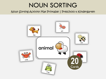 Noun Sorting Activity Mat Printable – Person, Place, Animal & Thing Grammar Game, WWF295