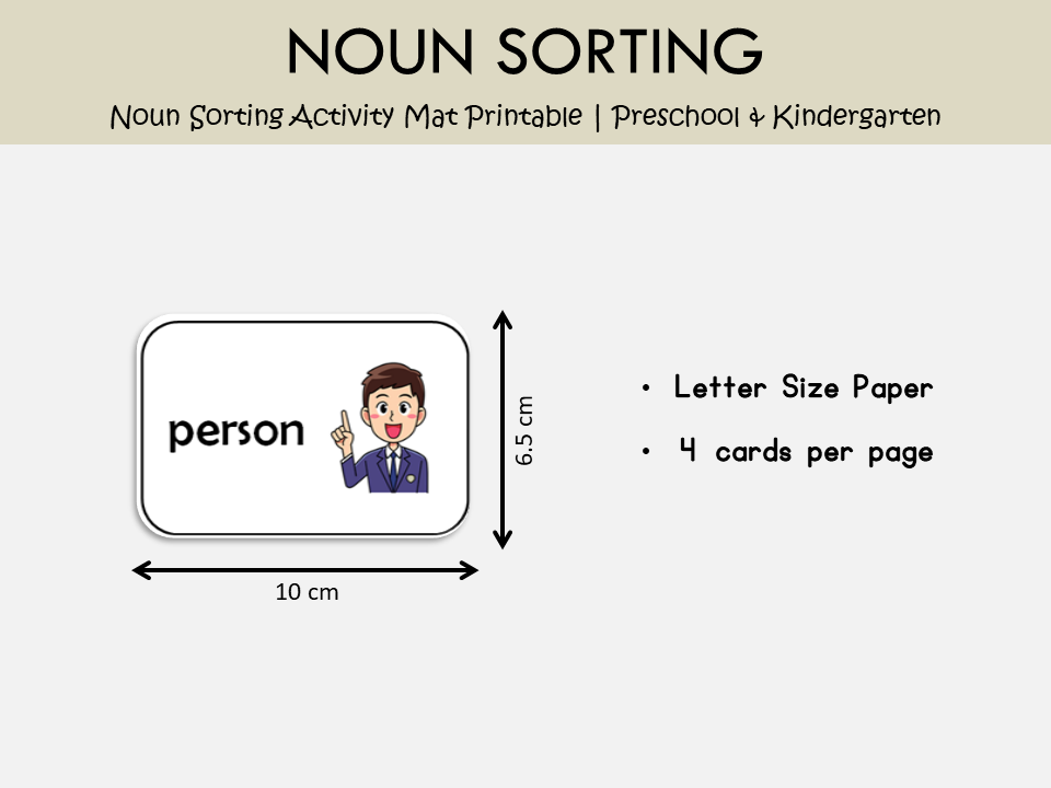Noun Sorting Activity Mat Printable – Person, Place, Animal & Thing Grammar Game, WWF295