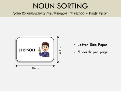 Noun Sorting Activity Mat Printable – Person, Place, Animal & Thing Grammar Game, WWF295