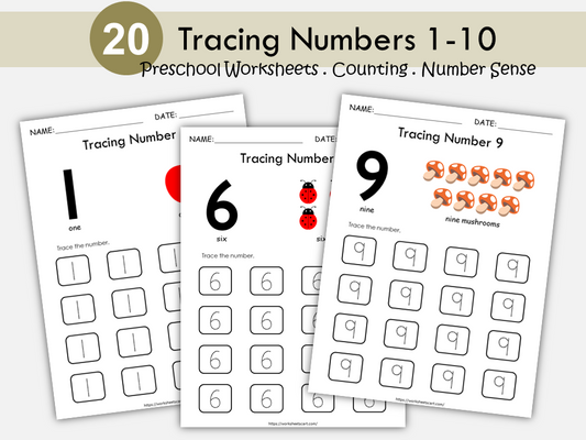 Tracing Numbers 1-10, Number Tracing Book, Number Sense Worksheets, Counting Objects, Preschool Printable, Kindergarten, Instant Download, WWF103