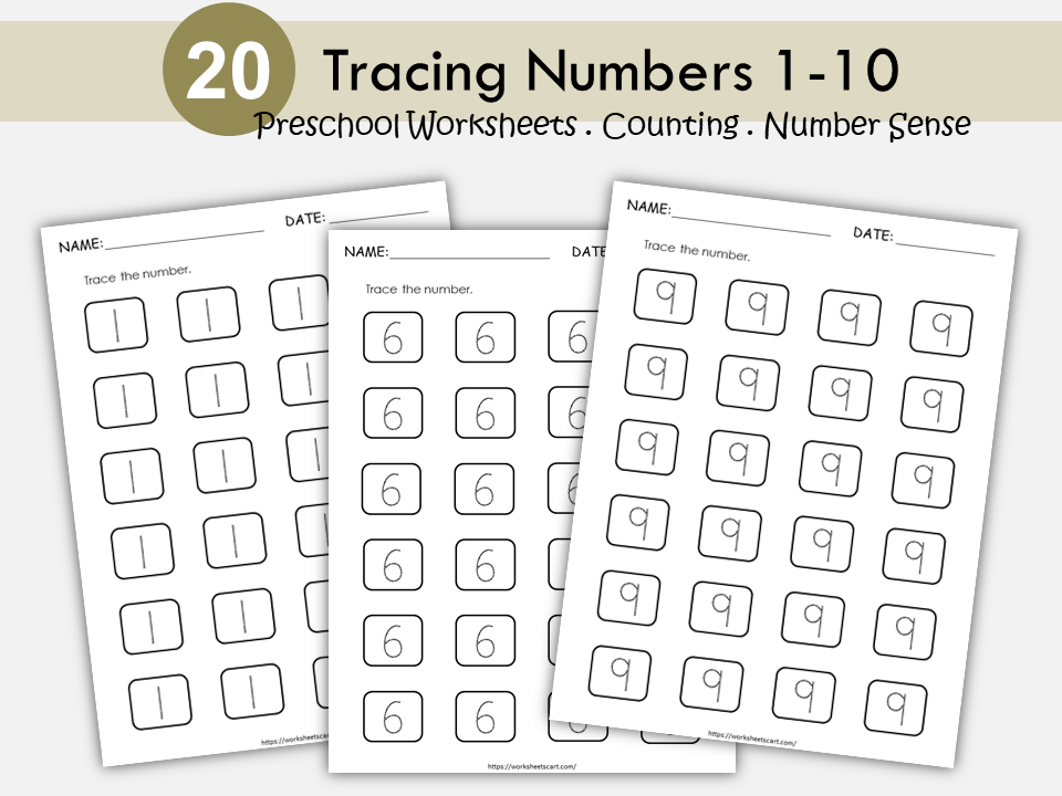 Tracing Numbers 1-10, Number Tracing Book, Number Sense Worksheets, Counting Objects, Preschool Printable, Kindergarten, Instant Download, WWF103