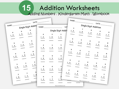 Addition Worksheets, Math Worksheets, Math Workbook Printable, Adding Numbers, Find Sum, Mathematics, Kindergarten, Grade 1, WWF106