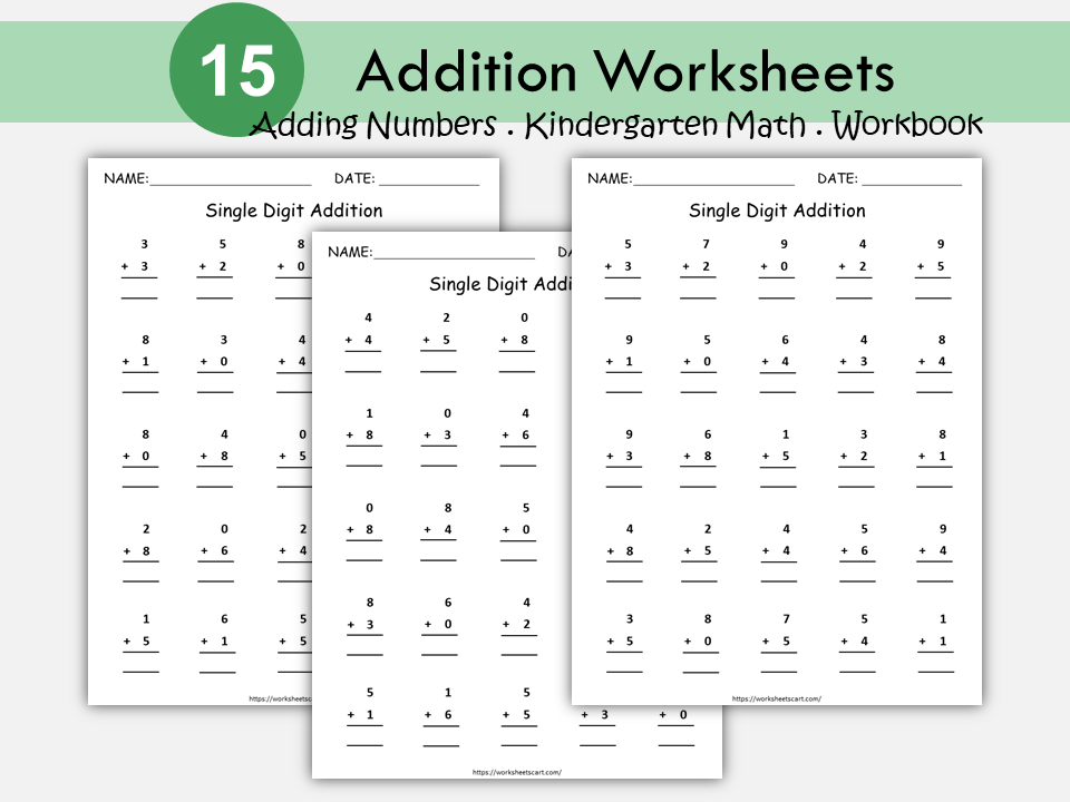 Addition Worksheets, Math Worksheets, Math Workbook Printable, Adding Numbers, Find Sum, Mathematics, Kindergarten, Grade 1, WWF106