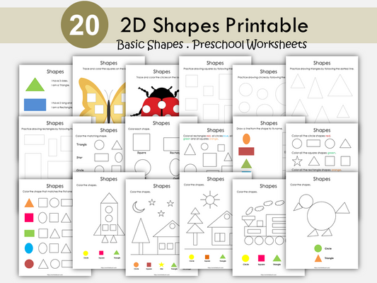 Shapes Worksheets, Shapes Learning, Shapes Matching Printable, Shapes Tracing, Toddlers, Preschool 2D Shapes, Kindergarten Curriculum, Kids, WWF109