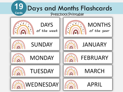 Days Of The Week Flashcards, Months Of The Year Printables, Display, Labels, Folders, Preschool, Kindergarten Curriculum, Toddlers, Kids, WWF111