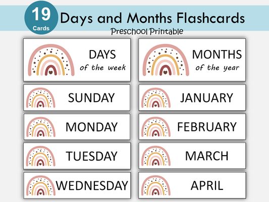 Days Of The Week Flashcards, Months Of The Year Printables, Display, Labels, Folders, Preschool, Kindergarten Curriculum, Toddlers, Kids, WWF111