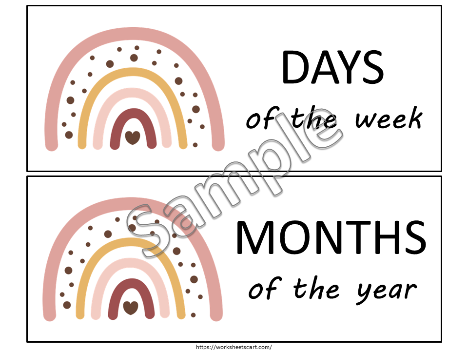 Days Of The Week Flashcards, Months Of The Year Printables, Display, Labels, Folders, Preschool, Kindergarten Curriculum, Toddlers, Kids, WWF111