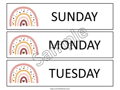 Days Of The Week Flashcards, Months Of The Year Printables, Display, Labels, Folders, Preschool, Kindergarten Curriculum, Toddlers, Kids, WWF111