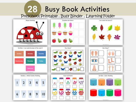 Busy Book Printable, Busy Binder, Preschool Busy Book, Toddler Busy Book, Montessori Busy Book, Activities, Matching Game, Kids Activities, WWF112