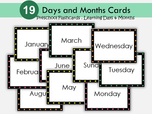 Days of the Week Flashcards, Months of the Year Flash Cards, Bulletin Board, Montessori, Kindergarten, Preschool Activity, WWF117