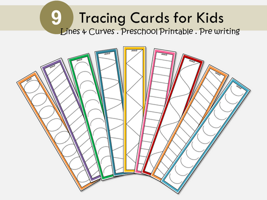 Tracing Cards Printable For Toddlers, Lines and Curves Tracing, Busy Binder, Tracing Lines, Preschool and Kindergarten Activity, WWF120